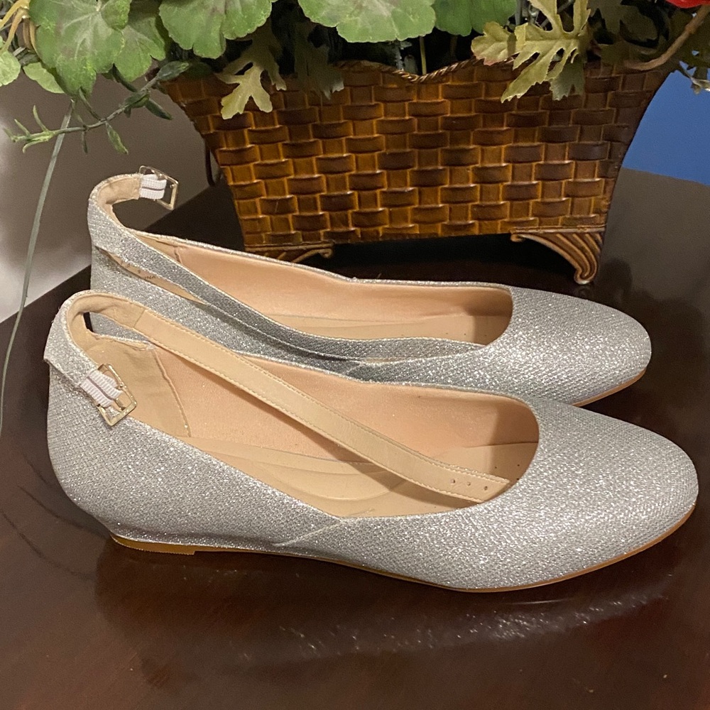 Edwin Shimmering Silver Women's Flats